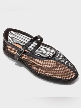 a new day Black Mesh Mary Jane Flats with Patent Strap